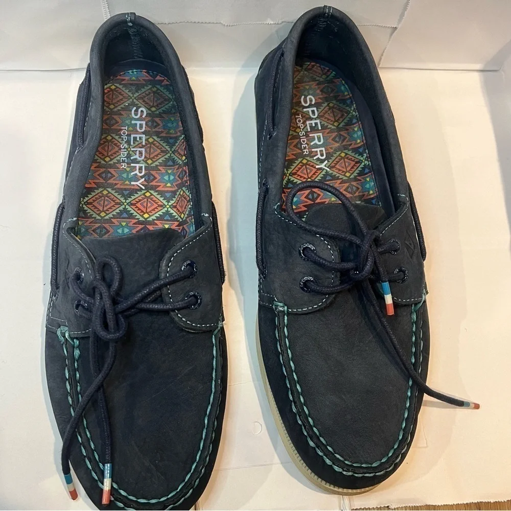 Sperry A/O 2 Playa Navy Aztec Slip On Boat Shoes Size 10.5